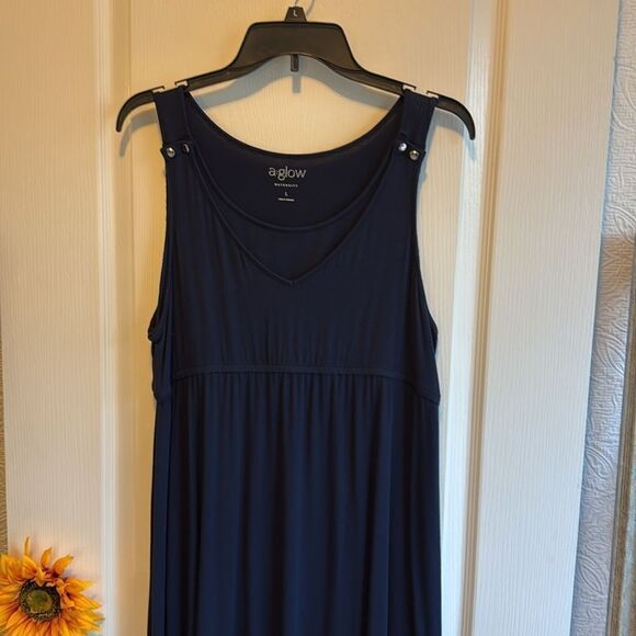 A•Glow Navy Sleeveless Maternity Dress - L - Great Condition - Picture 1 of 8